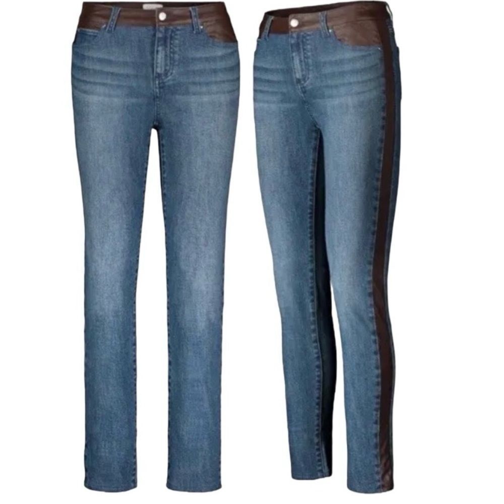 Ecru the Los Feliz side inset Straight Leg Jeans with brown soft velvet inset